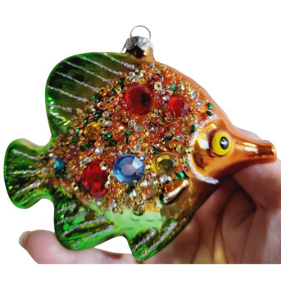 Vintage Figural Mercury Glass Christmas Tree Ornament Corral Reef Exotic Fish - Picture 1 of 8